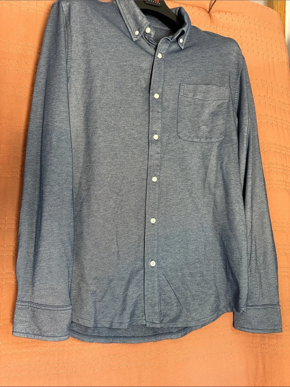 J. Crew Men's Heathered Blue Button-Down Pocket Shirt